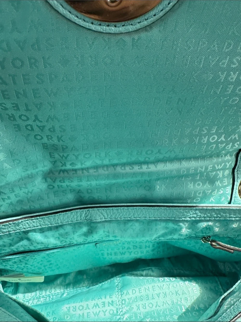 kate spade Leather Aqua🐟🐬🐋 Quilted Chain-Handle Shoulder Bag with Gold Hardware